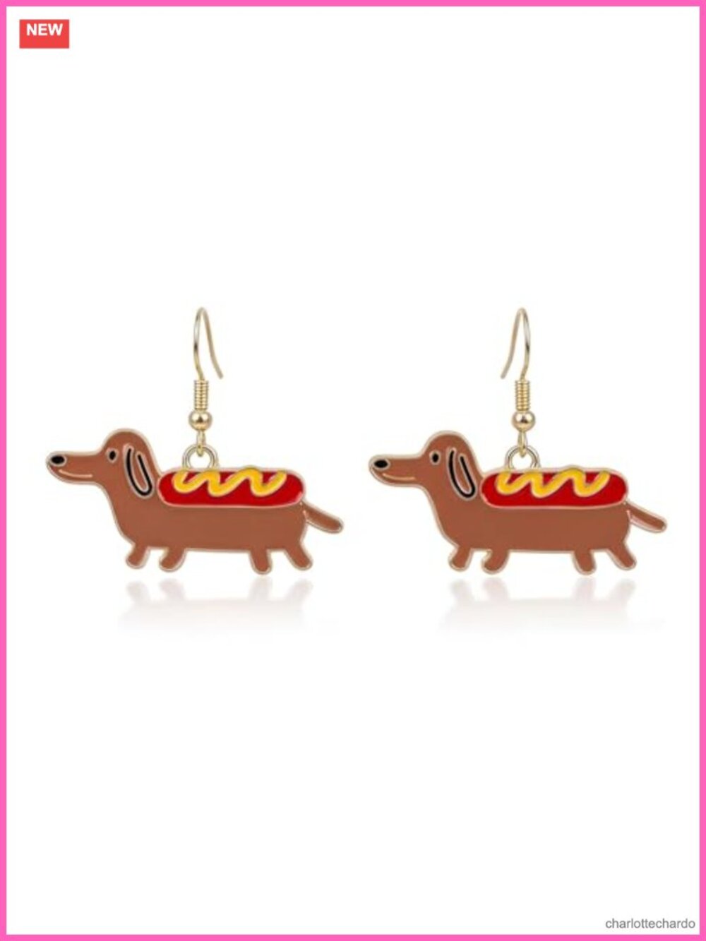 Dachshund Dangle Earrings Enamel Wiener Dog Drop Jewelry Pet Lover Gift